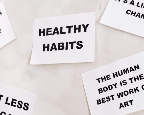 Motivational cards promoting healthy habits and positive thinking for lifestyle change.